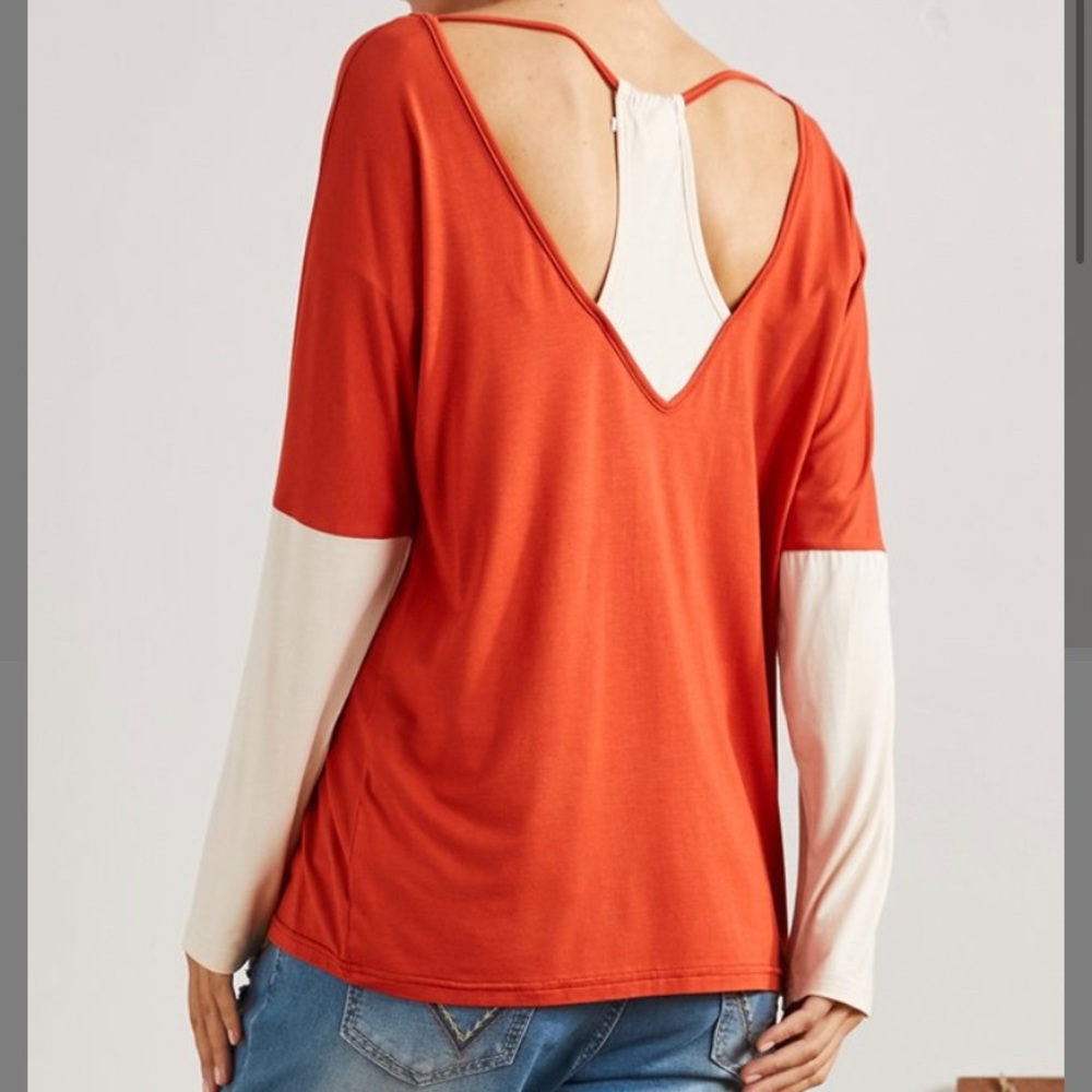 NWT Suzanne Betro Rust & Beige Colour Block Twofer Long Sleeve